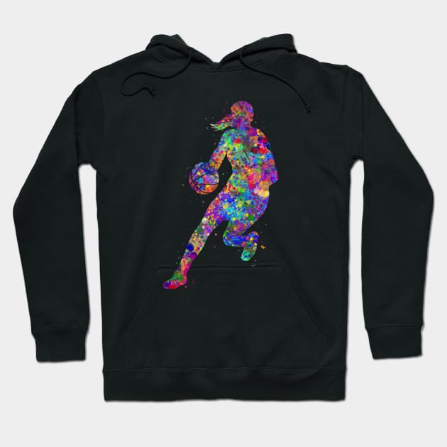 Basketball player girl watercolor Hoodie by Yahya Art